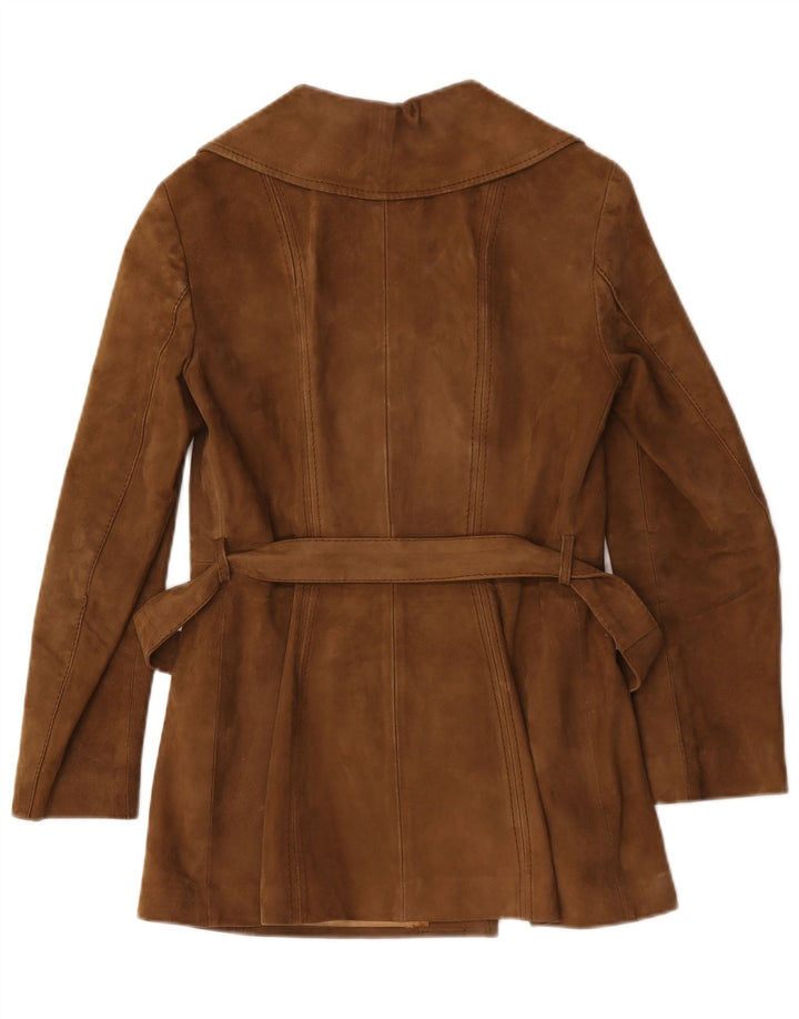 Vintage Womens Suede Trench Coat UK 12 Medium Brown