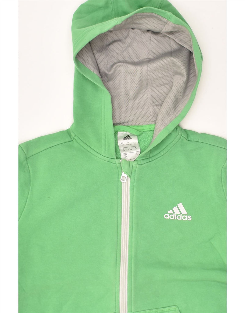 ADIDAS Boys Graphic Zip Hoodie Sweater 9-10 Years Green Cotton | Vintage Adidas | Thrift | Second-Hand Adidas | Used Clothing | Messina Hembry 