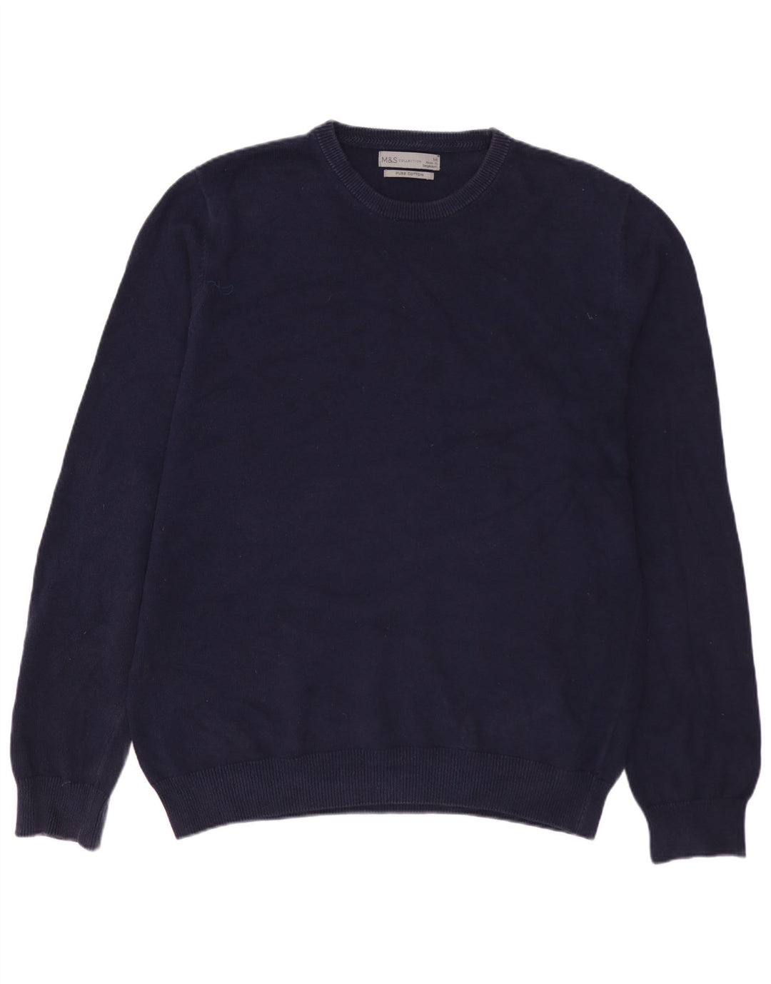 MARKS & SPENCER Mens Crew Neck Jumper Sweater Medium Navy Blue Cotton
