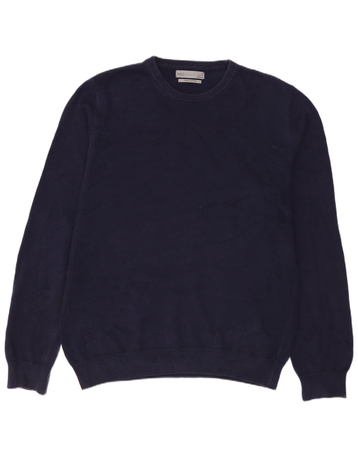MARKS & SPENCER Mens Crew Neck Jumper Sweater Medium Navy Blue Cotton