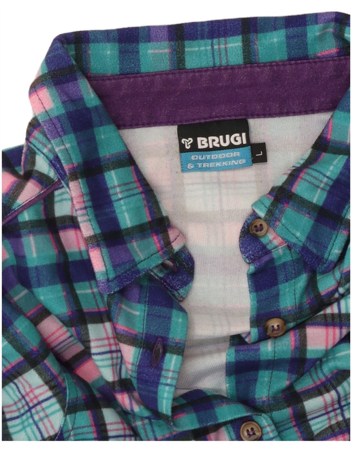 BRUGI Womens Flannel Shirt UK 14 Large Blue Check
