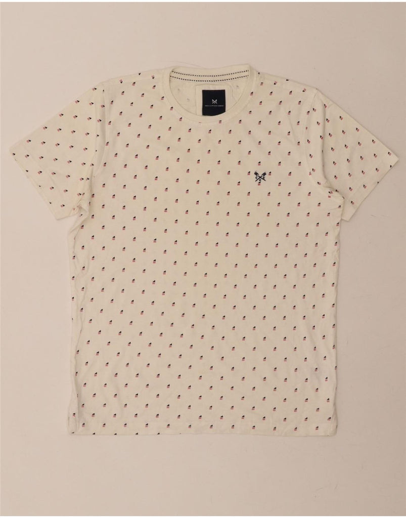 CREW CLOTHING Mens Abstract Pattern T-Shirt Top Medium White Cotton Vintage Crew Clothing and Second-Hand Crew Clothing from Messina Hembry 