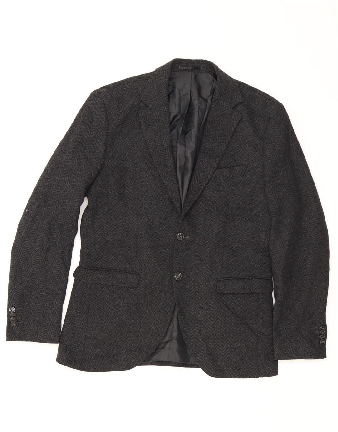 JACK & JONES Mens 2 Button Blazer Jacket UK 42 XL Grey Herringbone