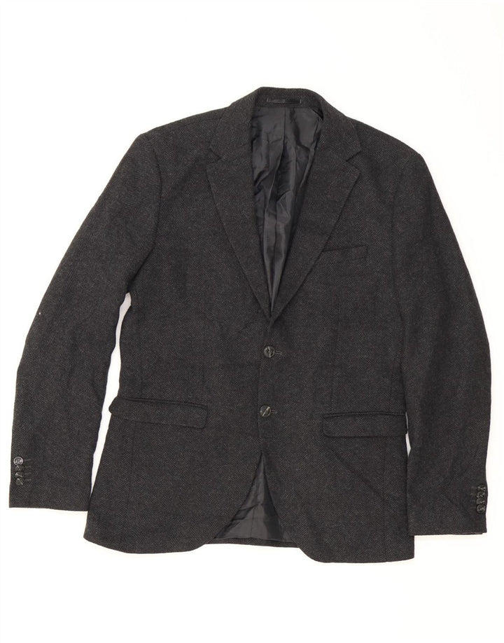 JACK & JONES Mens 2 Button Blazer Jacket UK 42 XL Grey Herringbone
