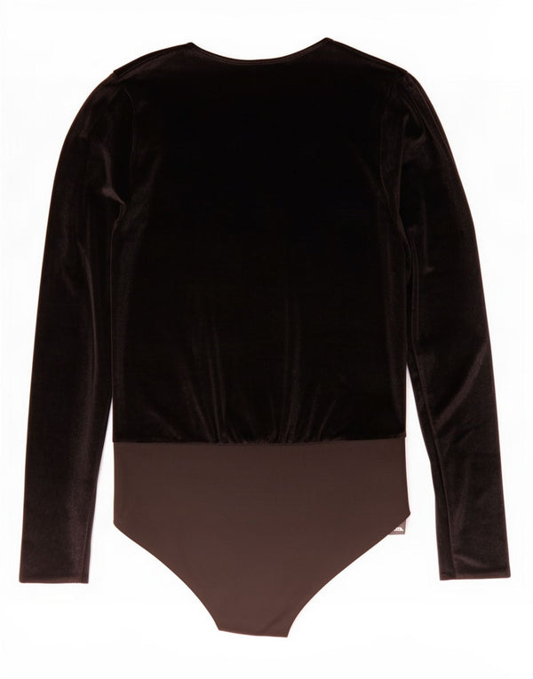 Zara Womens Long Sleeve Velour Bodysuit UK 12 Medium Black Colourblock