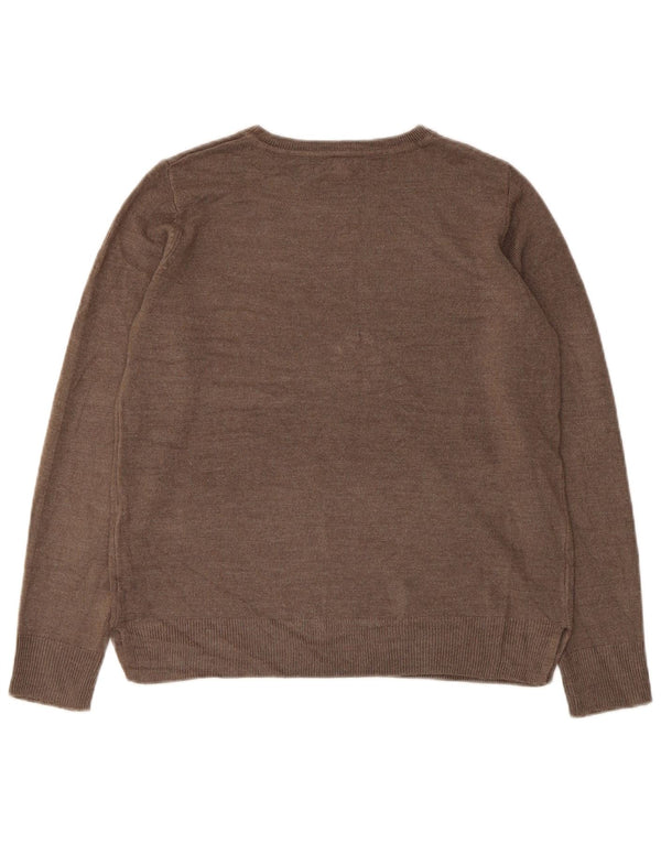 Marks & Spencer Womens Crew Neck Jumper Sweater UK 10 Small Brown Acrylic