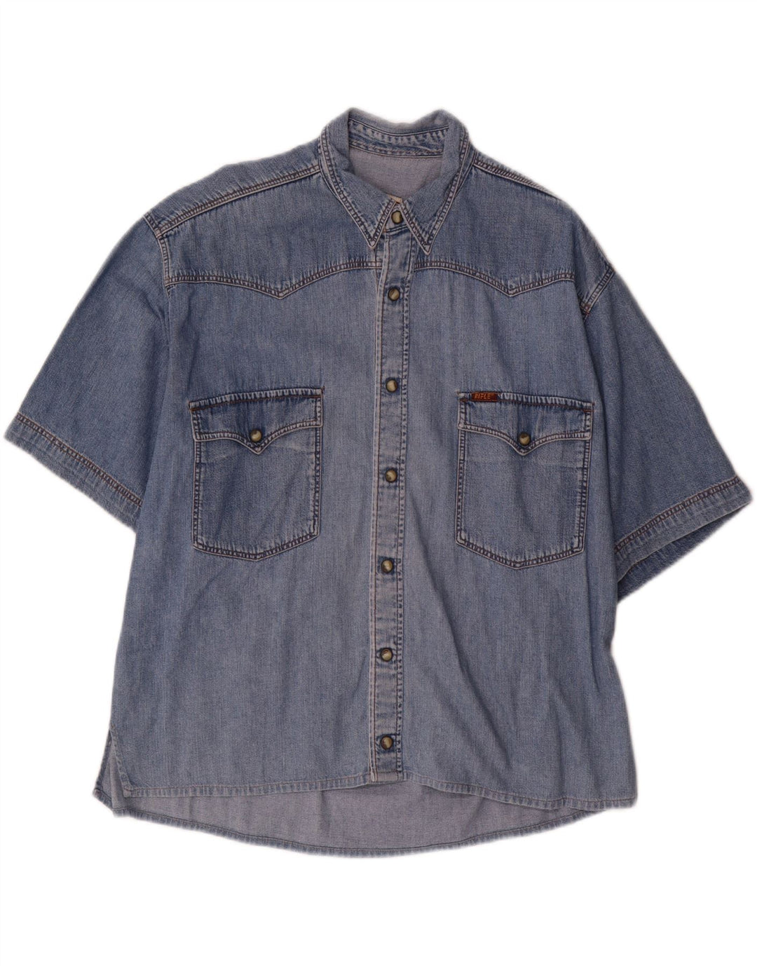 RIFLE Mens Short Sleeve Denim Shirt Medium Blue Cotton