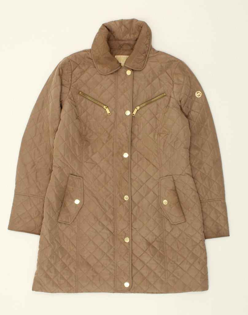 MICHAEL KORS Womens Quilted Overcoat UK 14 Medium Brown Polyester | Vintage Michael Kors | Thrift | Second-Hand Michael Kors | Used Clothing | Messina Hembry 