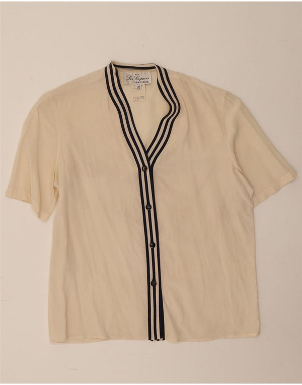Les Copains Womens Short Sleeve Shirt Blouse IT 48 XL Off White Striped