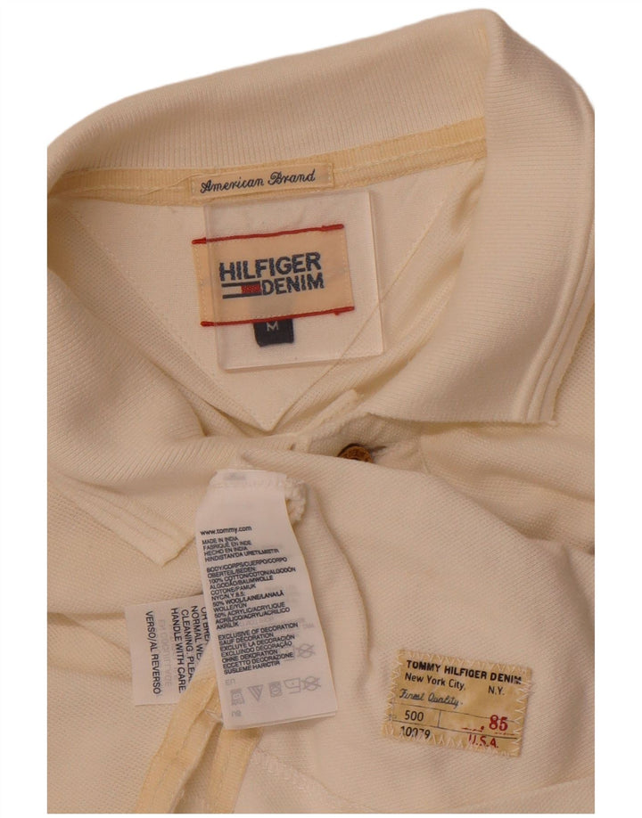 TOMMY HILFIGER Mens Graphic Polo Shirt Medium Off White Cotton