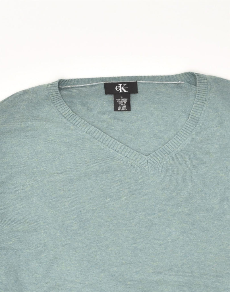 CALVIN KLEIN Mens V-Neck Jumper Sweater Large Green Cotton | Vintage Calvin Klein | Thrift | Second-Hand Calvin Klein | Used Clothing | Messina Hembry 