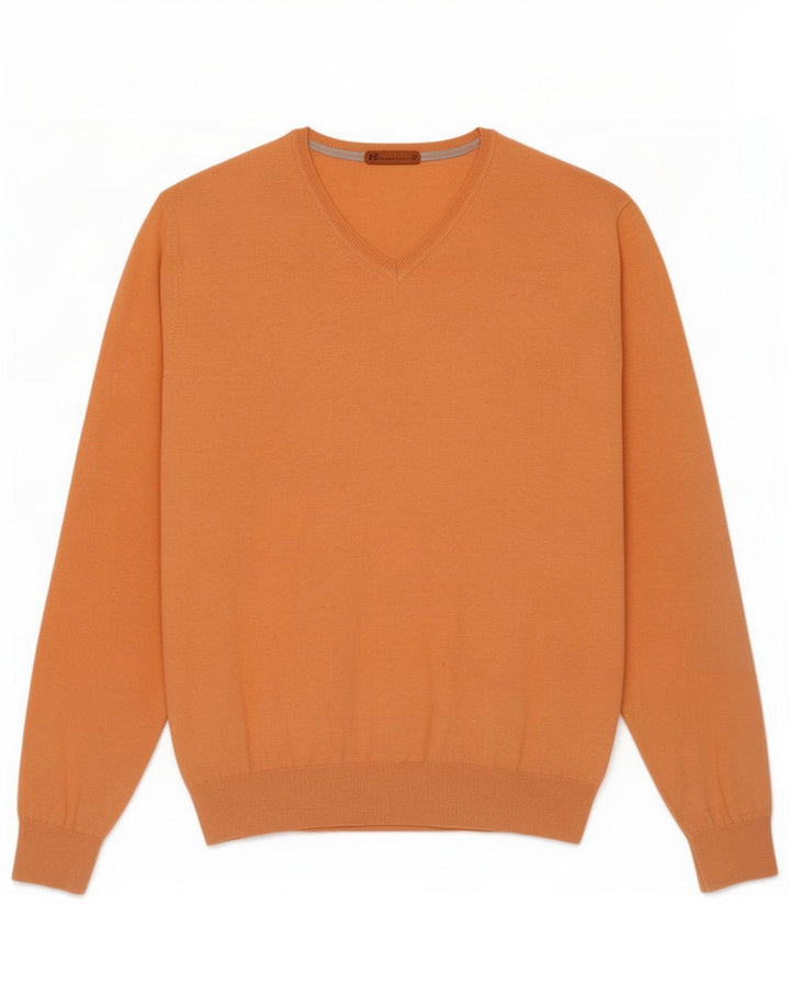 Massimo Dutti Mens V-Neck Jumper Sweater Large Orange