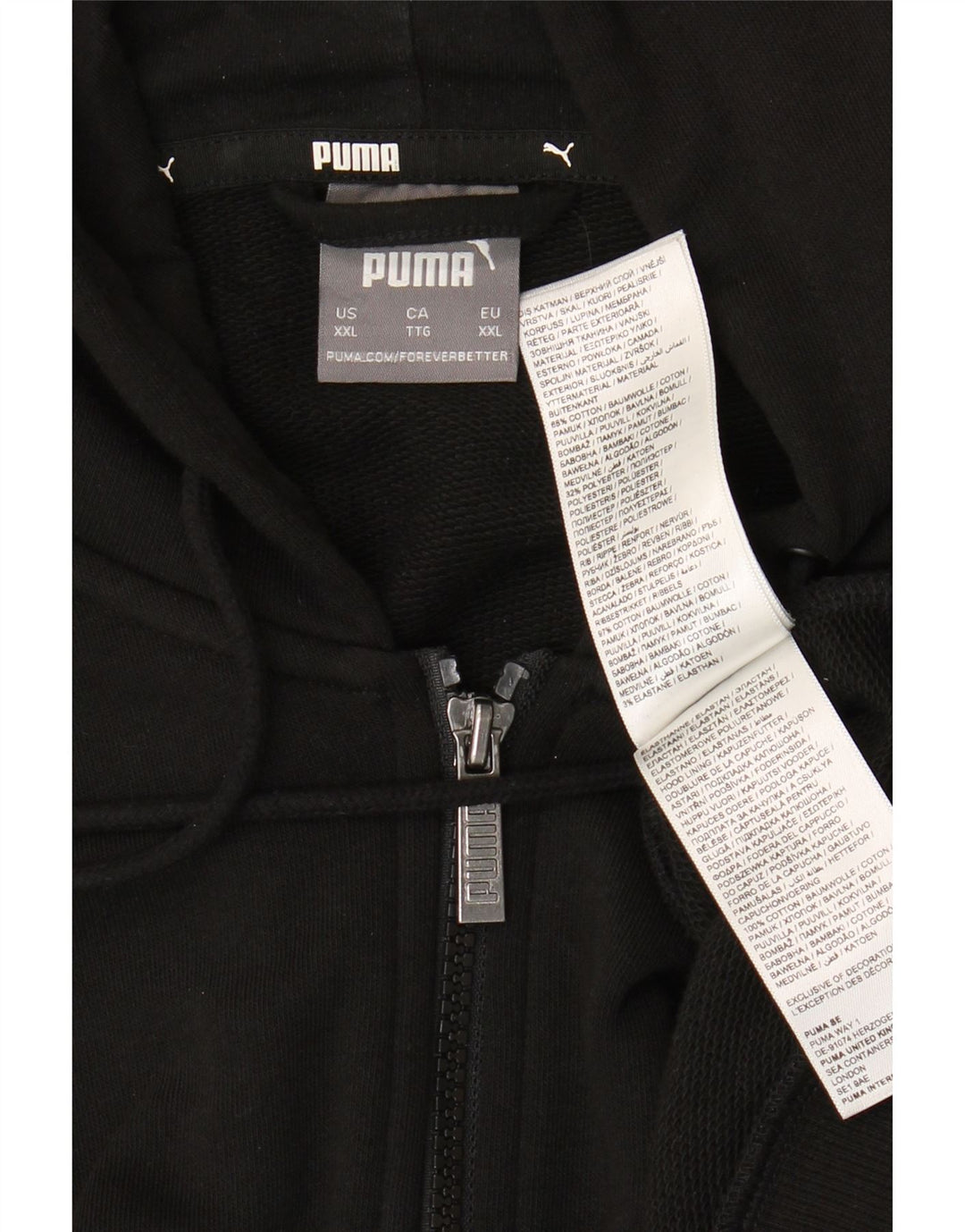 Puma Mens Zip Hoodie Sweater 2XL Black Cotton
