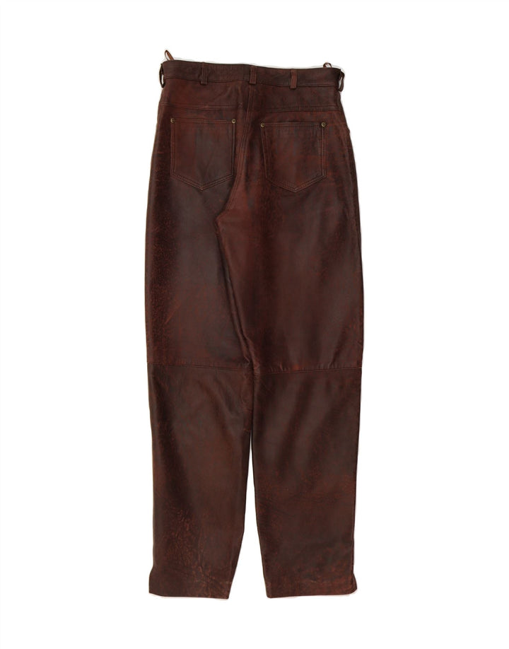 MADDOX Womens Leather Trousers EU 40 Medium W30 L32 Brown Tie Dye Vintage Maddox and Second-Hand Maddox from Messina Hembry 