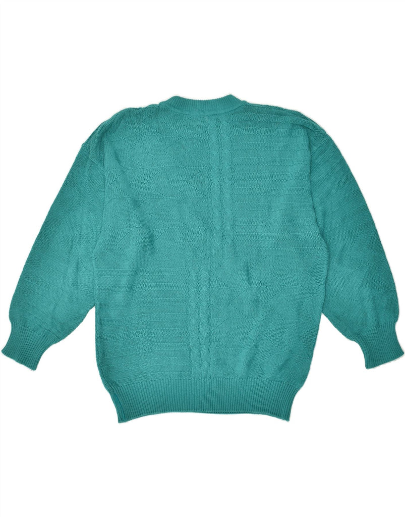 VINTAGE Womens Crew Neck Jumper Sweater UK 16 Large Turquoise Cotton | Vintage Vintage | Thrift | Second-Hand Vintage | Used Clothing | Messina Hembry 