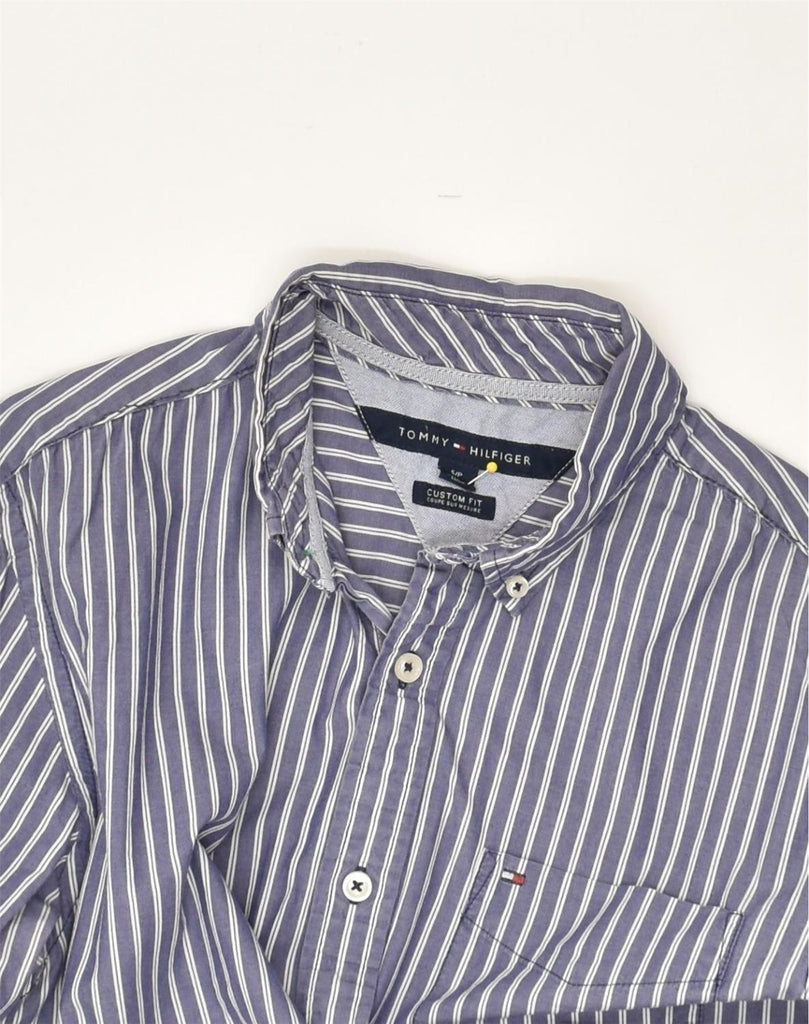 TOMMY HILFIGER Mens Custom Fit Shirt Small Blue Striped Cotton | Vintage Tommy Hilfiger | Thrift | Second-Hand Tommy Hilfiger | Used Clothing | Messina Hembry 