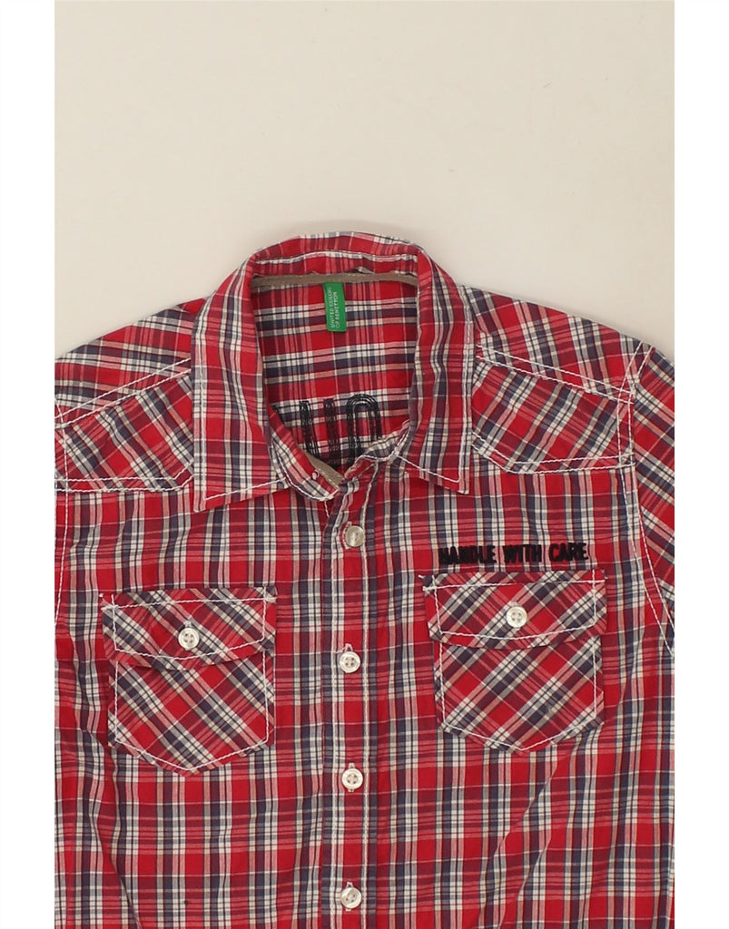 BENETTON Boys Graphic Short Sleeve Shirt 11-12 Years Red Check Cotton | Vintage Benetton | Thrift | Second-Hand Benetton | Used Clothing | Messina Hembry 