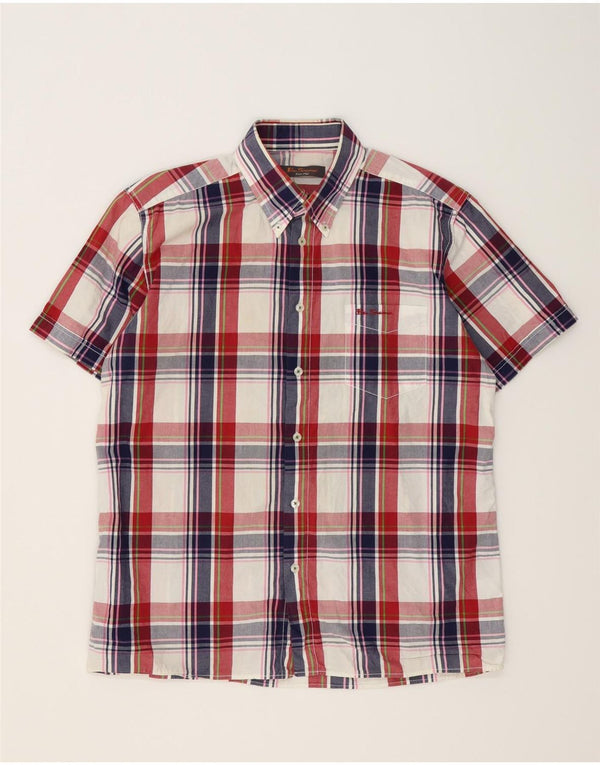 BEN SHERMAN Mens Short Sleeve Shirt Large Multicoloured Check Cotton