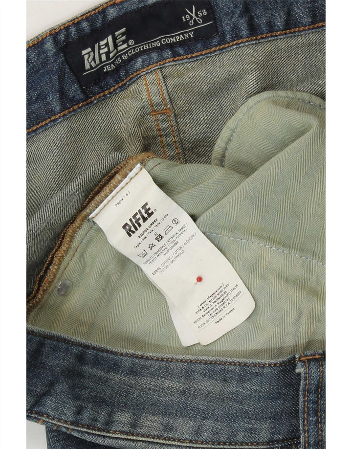 Rifle Mens Distressed Straight Jeans W42 L31 Blue Cotton