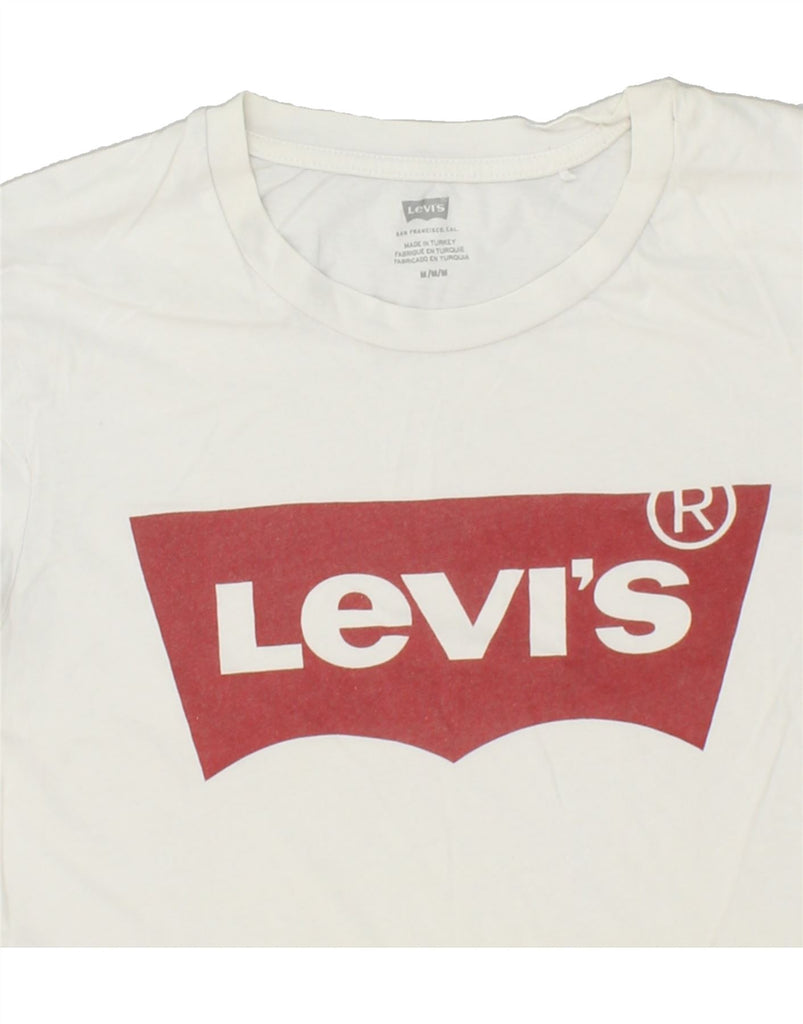 LEVI'S Womens Graphic T-Shirt Top UK 12 Medium White Cotton Vintage Levi's and Second-Hand Levi's from Messina Hembry 