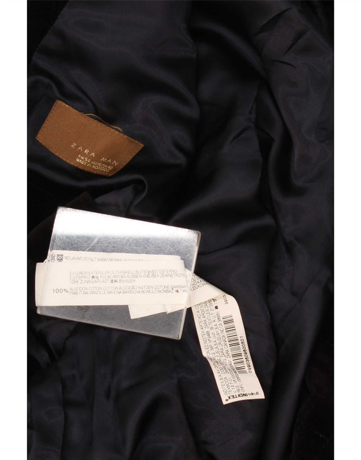 Zara Mens 1 Button Velvet Blazer Jacket EU 50 Medium Black Cotton