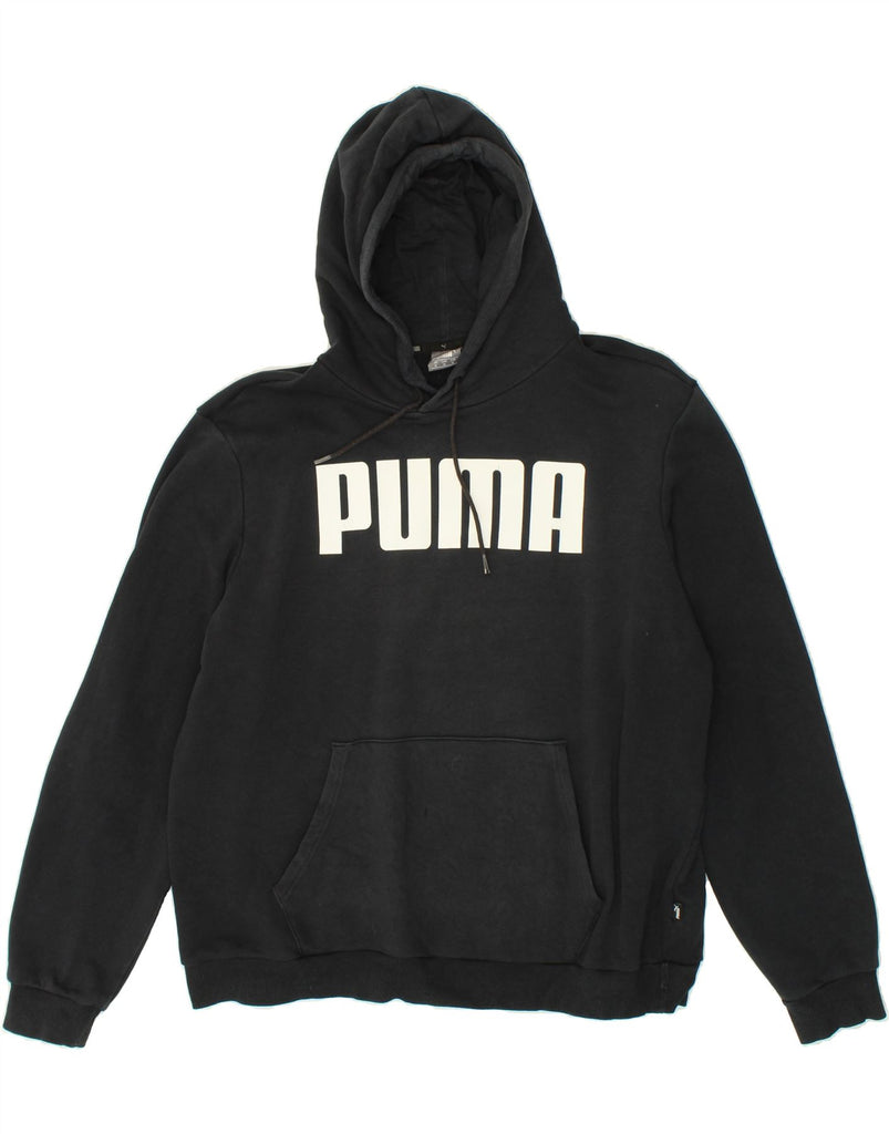 PUMA Mens Graphic Hoodie Jumper XL Black Cotton | Vintage Puma | Thrift | Second-Hand Puma | Used Clothing | Messina Hembry 