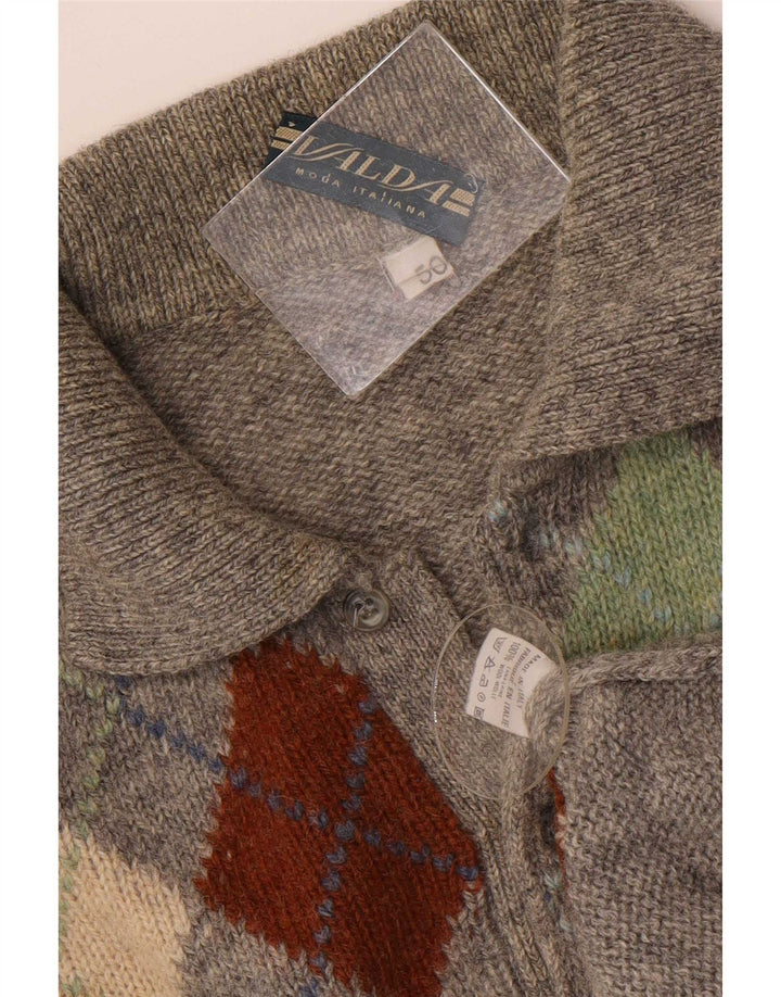 Vintage Mens Polo Neck Jumper Sweater IT 50 Medium Grey Argyle/Diamond Wool