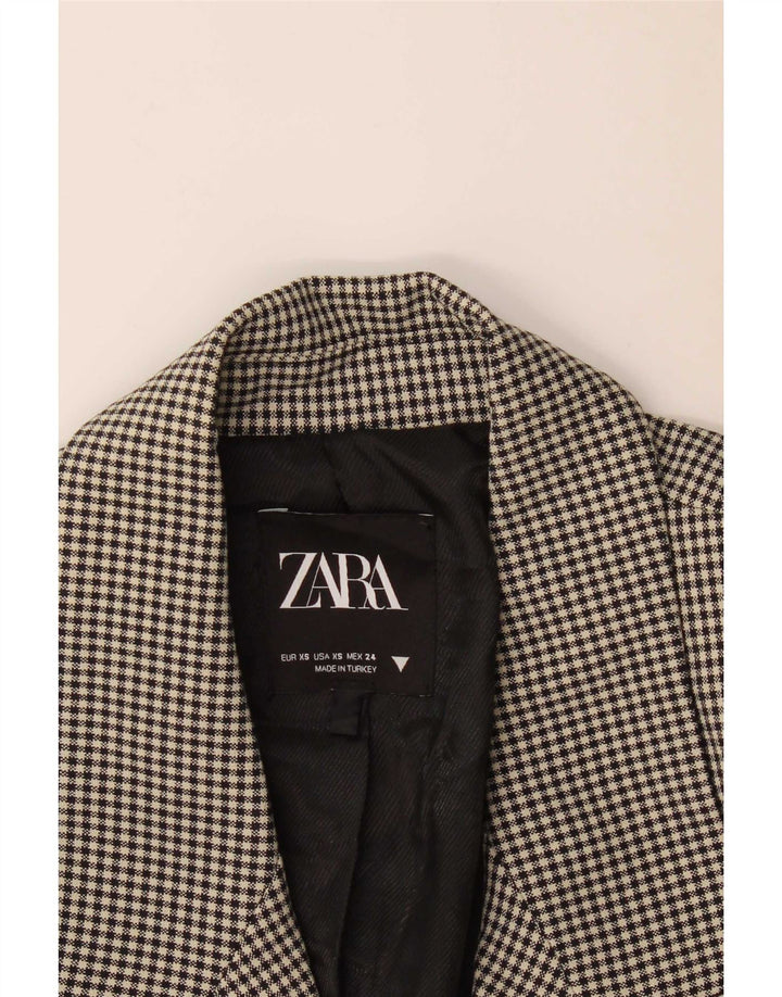 Zara Womens Double Breasted Blazer Jacket UK 6 XS Black Gingham