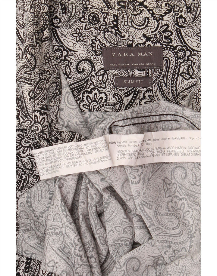 Zara Mens Slim Fit Shirt Large Grey Paisley Cotton