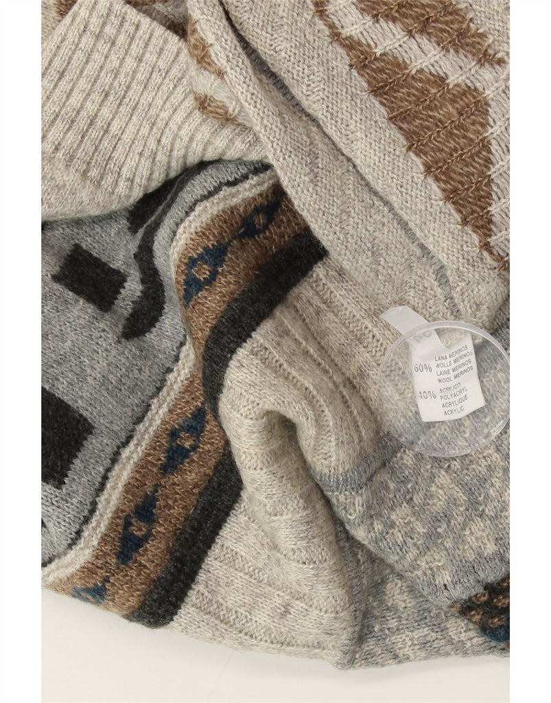 VINTAGE Mens Crew Neck Jumper Sweater IT 54 XL Grey Geometric Wool Vintage Vintage and Second-Hand Vintage from Messina Hembry 