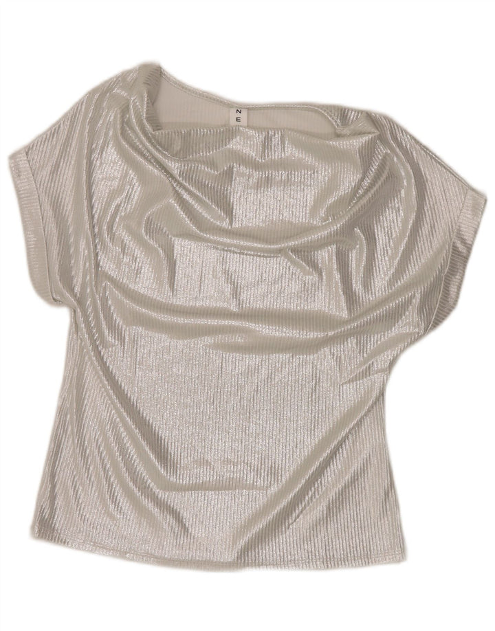 Vintage Womens Blouse Top UK 16 Large Silver Viscose