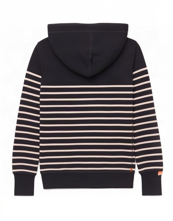 Superdry Womens Hoodie Jumper UK 6 XS Navy Blue Striped Cotton