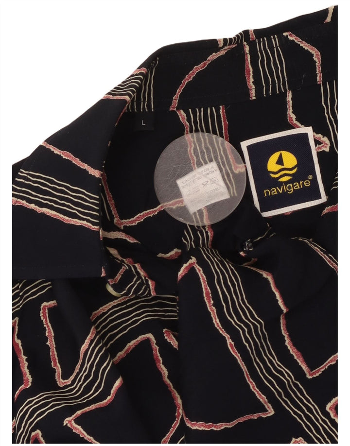 Navigare Mens Short Sleeve Shirt Large Navy Blue Geometric Viscose