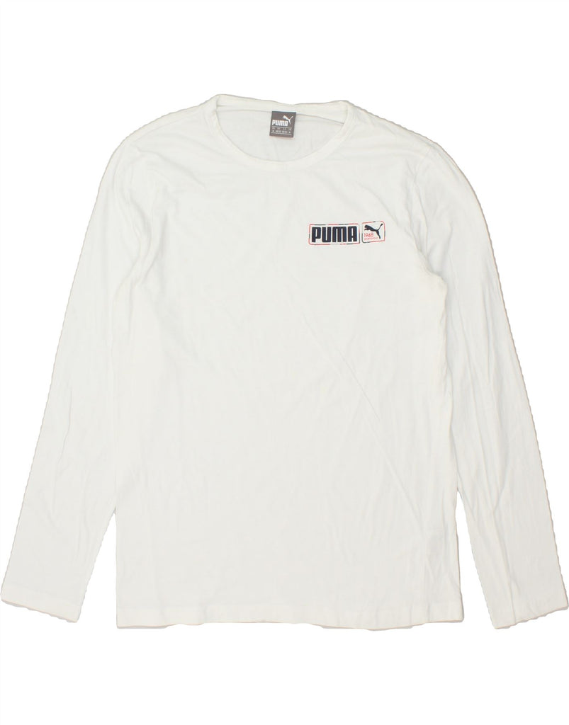 PUMA Mens Graphic Top Long Sleeve Medium White Cotton | Vintage Puma | Thrift | Second-Hand Puma | Used Clothing | Messina Hembry 