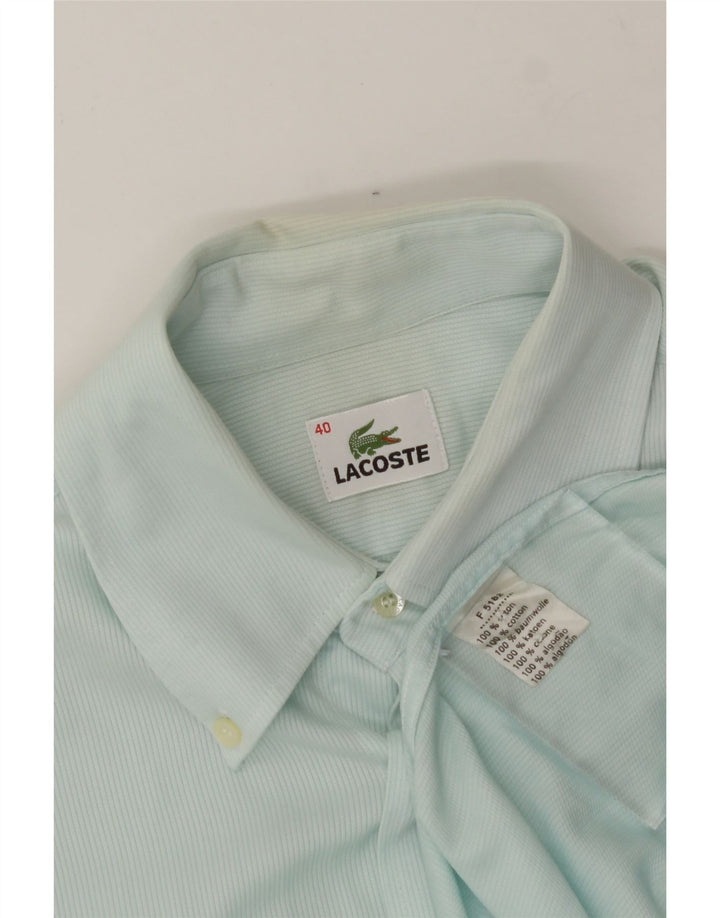 LACOSTE Mens Short Sleeve Shirt Size 40 Medium Blue Pinstripe Cotton Vintage Lacoste and Second-Hand Lacoste from Messina Hembry 