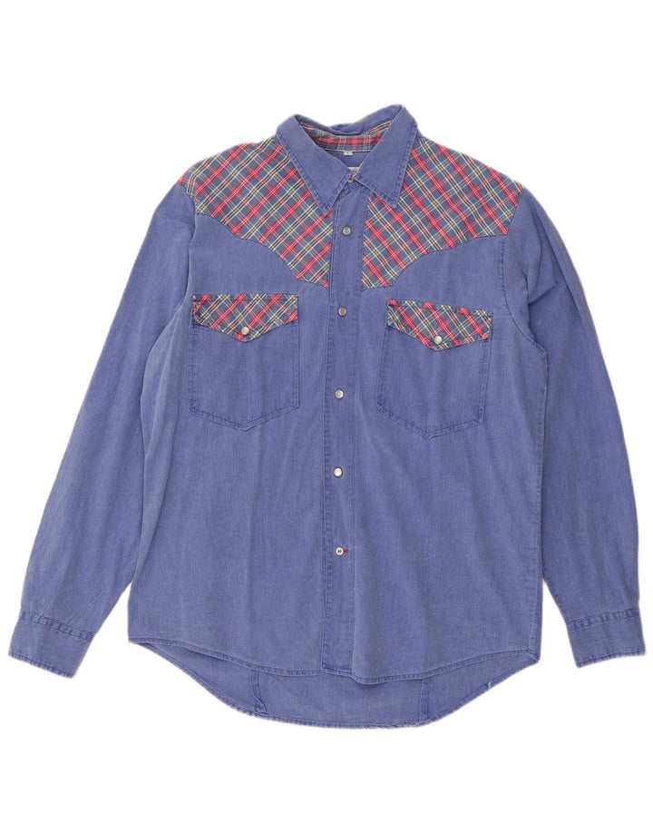 Cocoa Mens Denim Shirt Large Blue Check Cotton