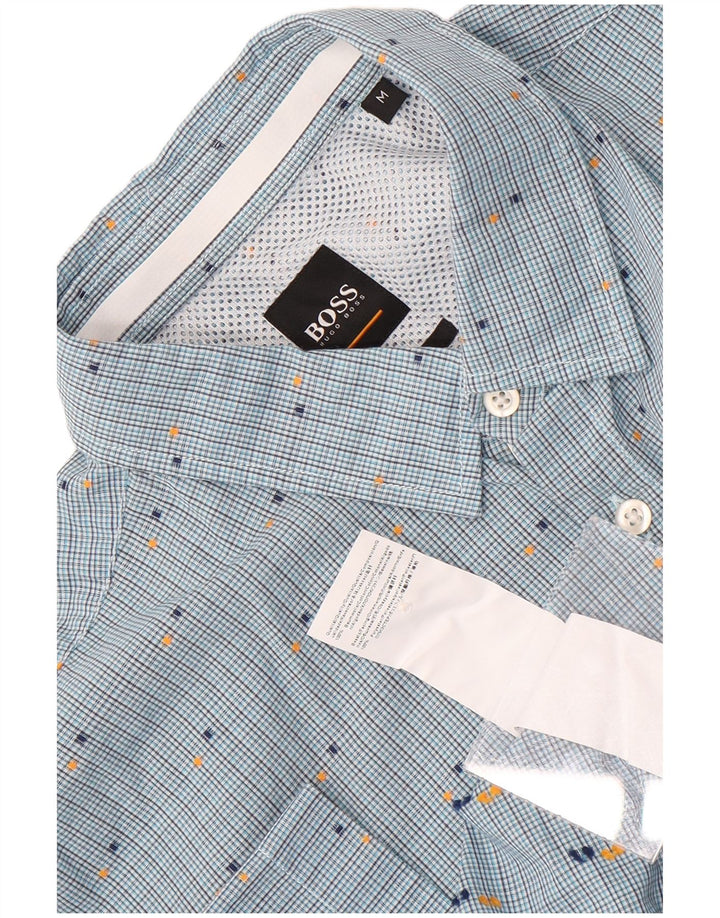 Hugo Boss Mens Short Sleeve Shirt Medium Blue Check Cotton
