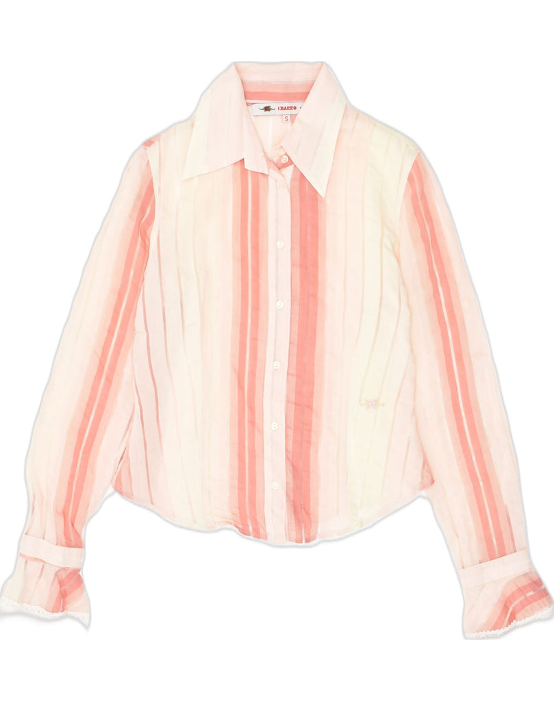 CHARRO Womens Shirt UK 10 Small Pink Striped Viscose | Vintage Charro | Thrift | Second-Hand Charro | Used Clothing | Messina Hembry 