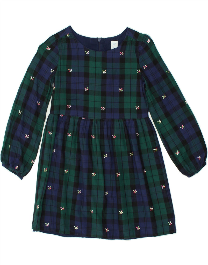 GAP Girls Long Sleeve A-Line Dress 11-12 Years Medium Green Check Cotton | Vintage Gap | Thrift | Second-Hand Gap | Used Clothing | Messina Hembry 