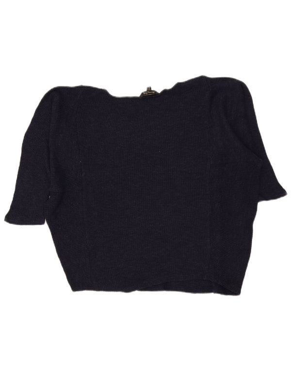 Massimo Dutti Womens 3/4 Sleeve Boat Neck Jumper Sweater UK 6 XS Navy Blue