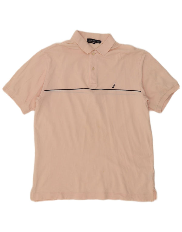 Nautica Mens Polo Shirt Large Pink Striped Cotton