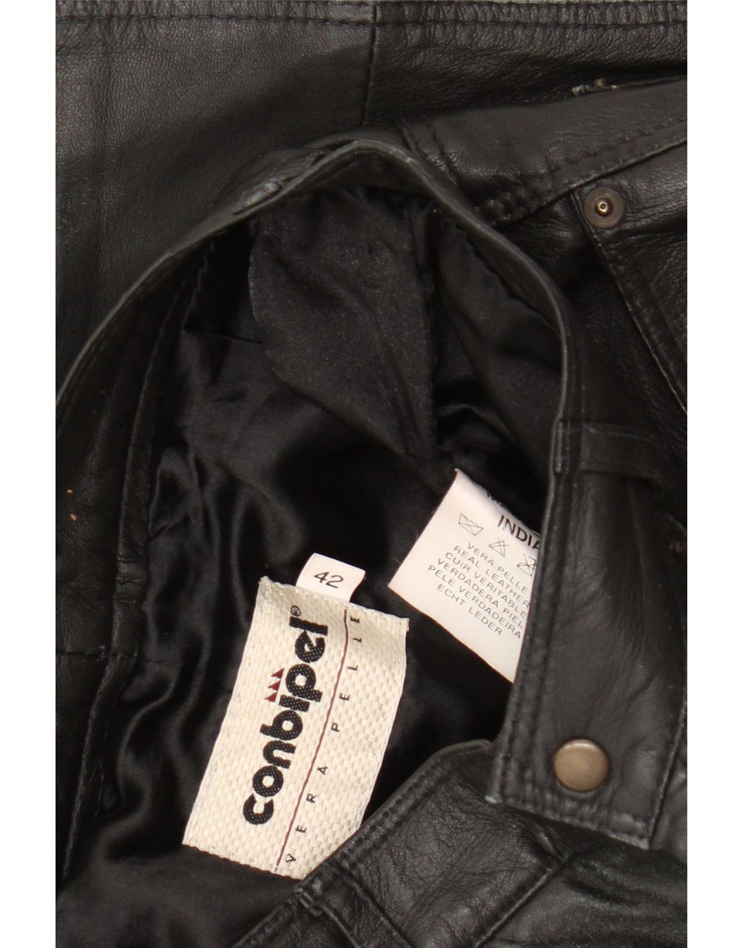 Conbipel Mens High Waist Leather Trousers W26 L29 Black Leather