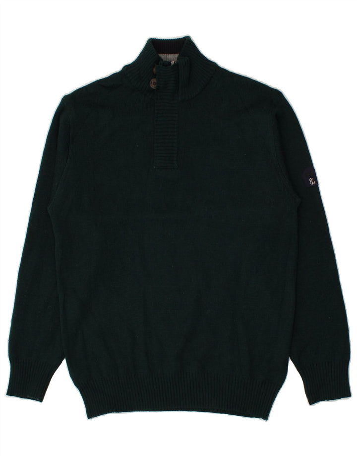 VINTAGE Mens Button Neck Jumper Sweater Large Green | Vintage Vintage | Thrift | Second-Hand Vintage | Used Clothing | Messina Hembry 