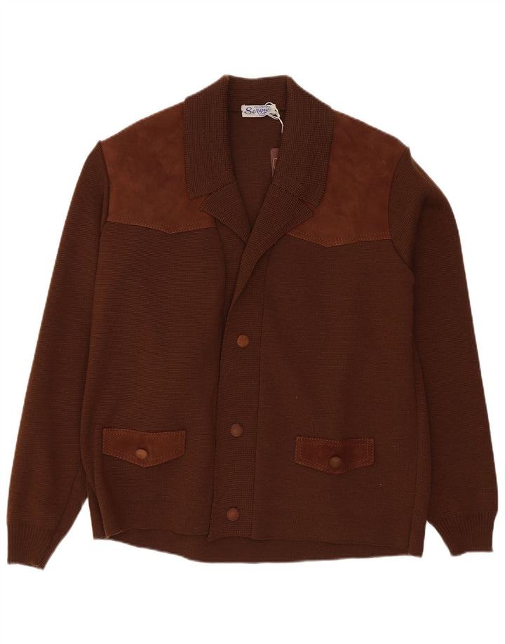 Vintage Mens Cardigan Sweater Small Brown