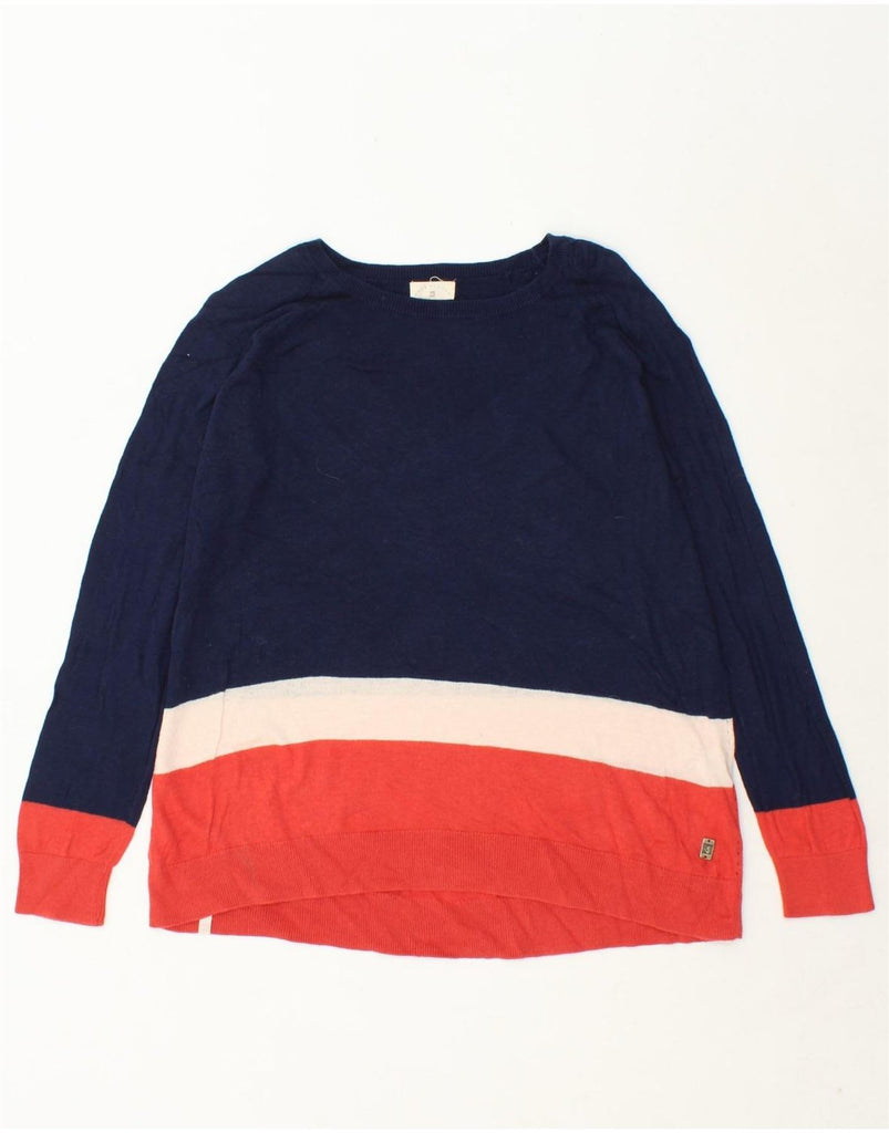 QUIKSILVER Womens Boat Neck Jumper Sweater UK 16 Large Blue Colourblock Vintage Quiksilver and Second-Hand Quiksilver from Messina Hembry 