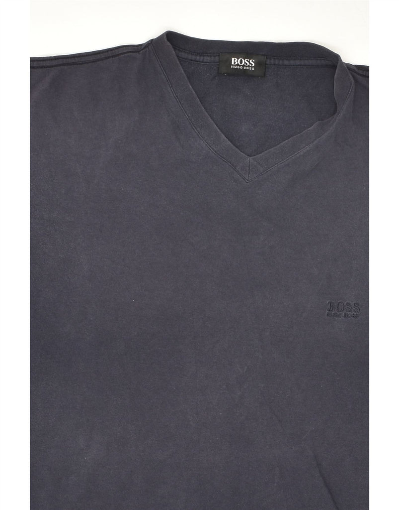 HUGO BOSS Mens T-Shirt Top Large Navy Blue Cotton | Vintage Hugo Boss | Thrift | Second-Hand Hugo Boss | Used Clothing | Messina Hembry 