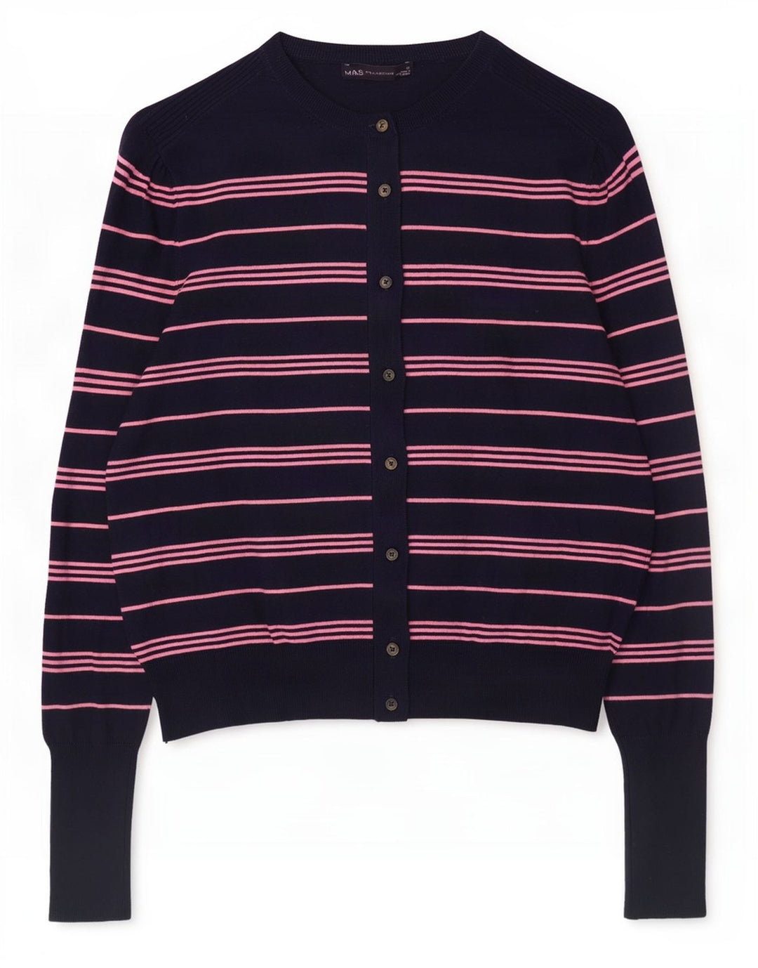 Marks & Spencer Womens Crop Cardigan Sweater UK 12 Medium Navy Blue Striped