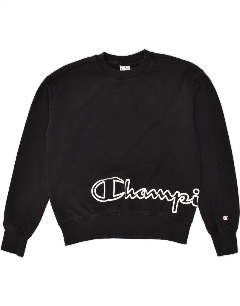 CHAMPION Womens Graphic Sweatshirt Jumper UK 14 Medium Black | Vintage Champion | Thrift | Second-Hand Champion | Used Clothing | Messina Hembry 