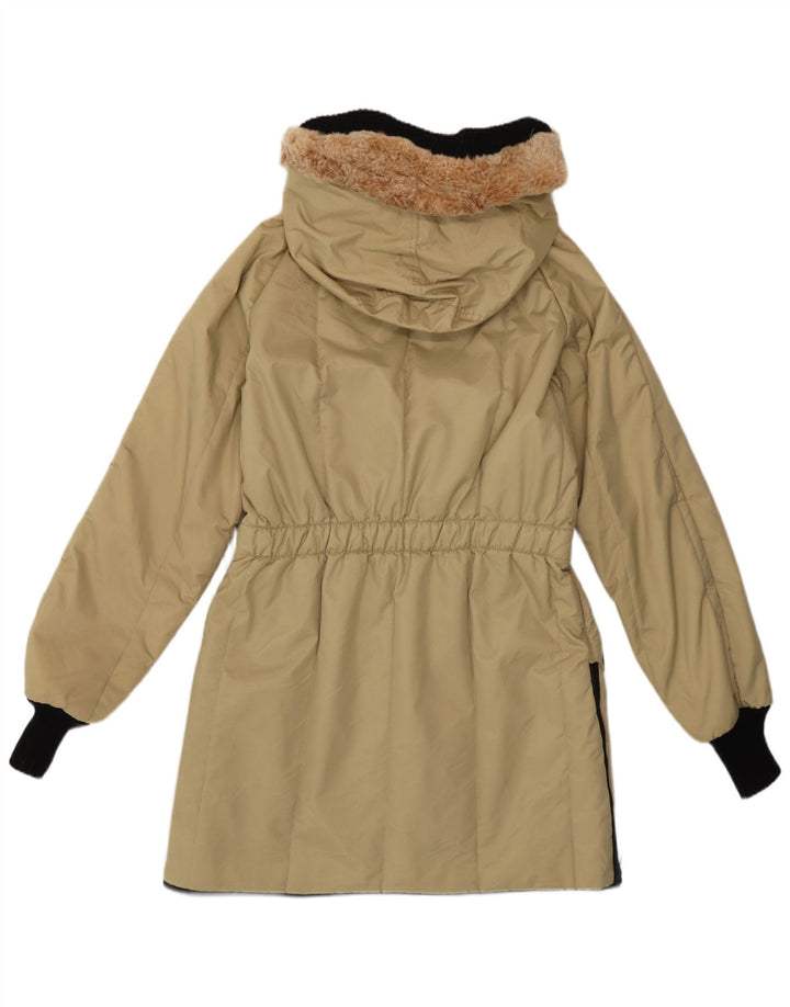 Refrigiwear Womens Hooded Parka Jacket UK 16 Large Beige Colourblock