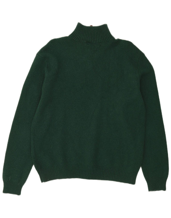 Polo Ralph Lauren Mens Zip Neck Jumper Sweater Large Green Lambswool